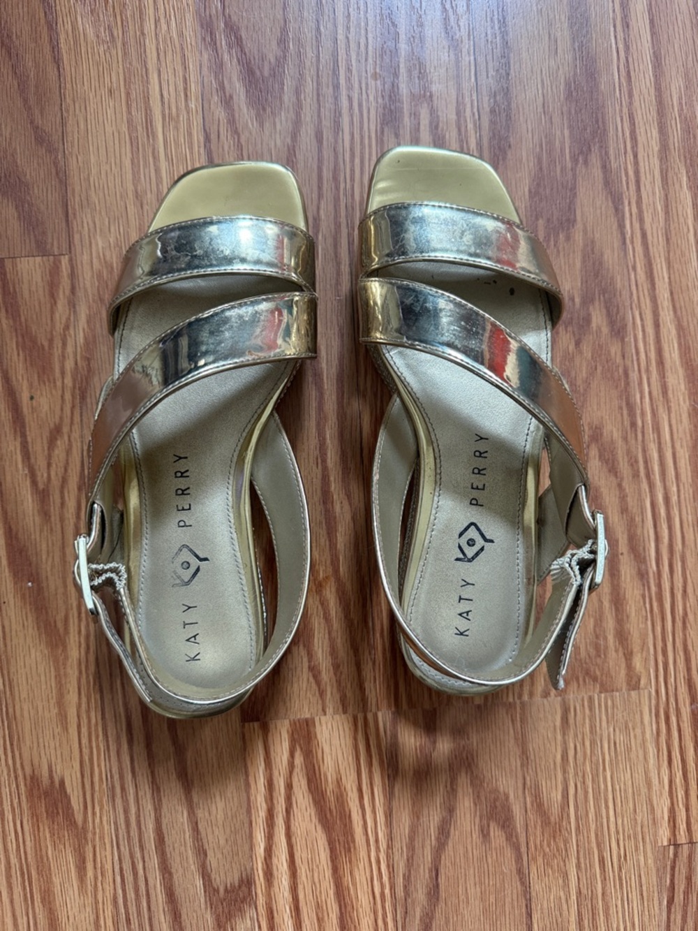 Katy Perry Collections Metallic Gold Cross-Strap Sandals